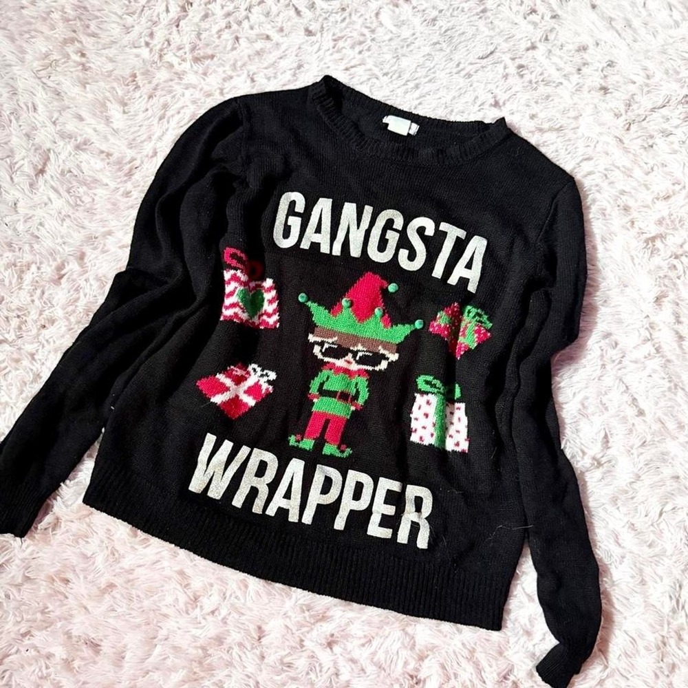 Gangsta Wrapper Ugly Christmas Sweater Womens L Obnoxious Weird Core Festive